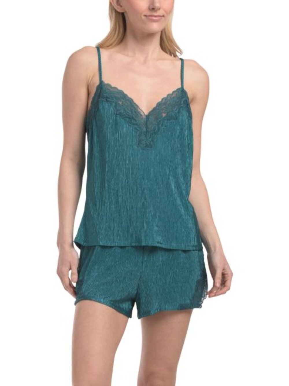 MIDNIGHT BAKERY 2pc Luella Satin Cami Shorts Set With Lace Detail